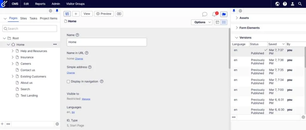 The Optimizely CMS editing interface (CMS 12)